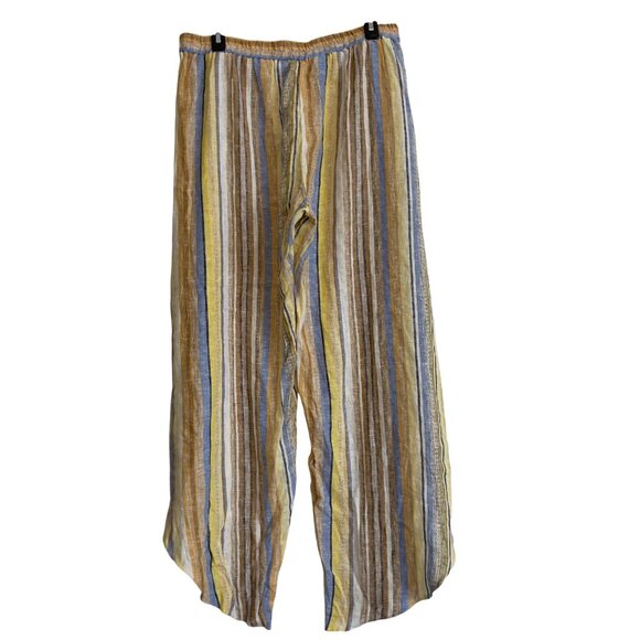Drew Striped Linen-Blend Pants‎ Size L Wide Leg Bohemian Coastal Comfort Artsy - Picture 2 of 13